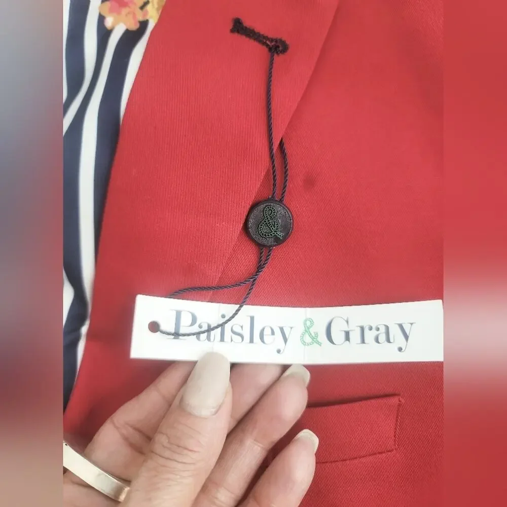 NWT Paisley & Gray Red Slim Fit Blazer Suit Jacket Elbow Patch Modern Preppy 38R